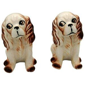 Cocker Spaniel Puppy Pair Hand Painted Ceramic Vintage Japan Dogs 4.5 Inches